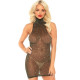 LEG AVENUE VESTIDO CUELLO ALTO NEGRO DORADO TALLA UNICA