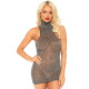 LEG AVENUE VESTIDO CUELLO ALTO NEGRO PLATEADO TALLA UNICA
