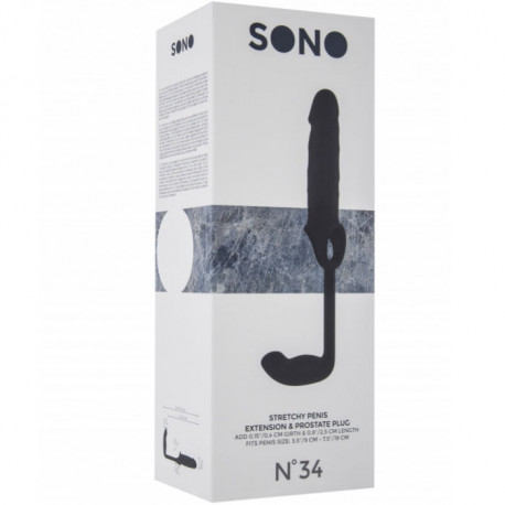 SONO 34 EXTENSION 25CM PENE CON ANILLA TESTiCULOS Y PLUG ANAL NEGRO