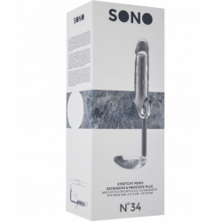 SONO 34 EXTENSION 25CM PENE CON ANILLA TESTiCULOS Y PLUG ANAL TRANSPARENTE