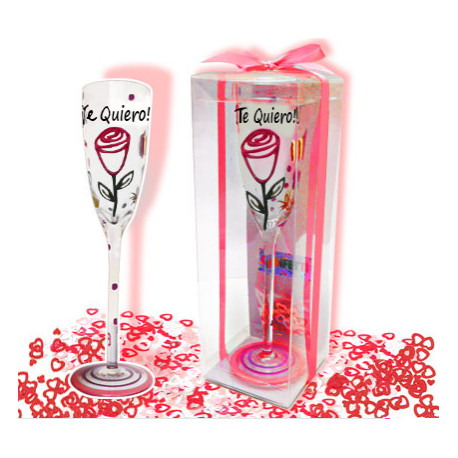 COPA CRISTAL PINTADA TE QUIERO ROSA