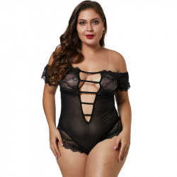 QUEEN LINGERIE PLUS SIZE TEDDY DE ENCAJES NEGRO XL