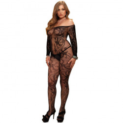 LEG AVENUE SPIRAL LACE BODYSTOCKING NEGRO TALLA GRANDE