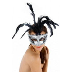 MASCARA VENECIANA ACABADO PLATA PLUMAS